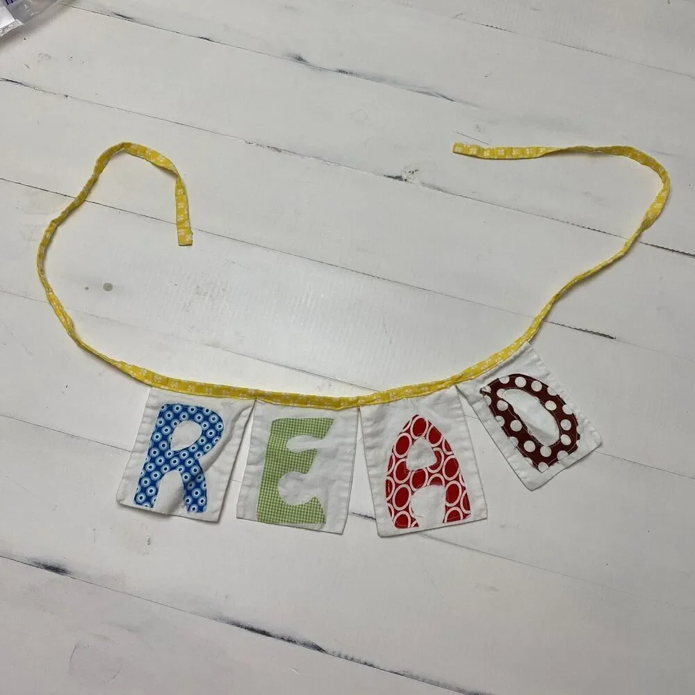 OOAK Handmade Children's Fabric Reading Theme Bunting Banner Garland